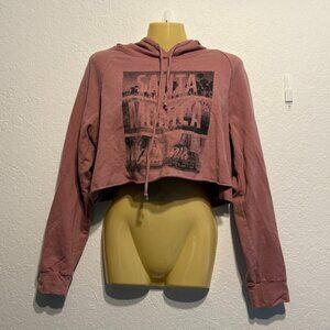 Ever Hottie Santa Monica California Cropped Hoodie Pink Graphic Sweatshirt M Top